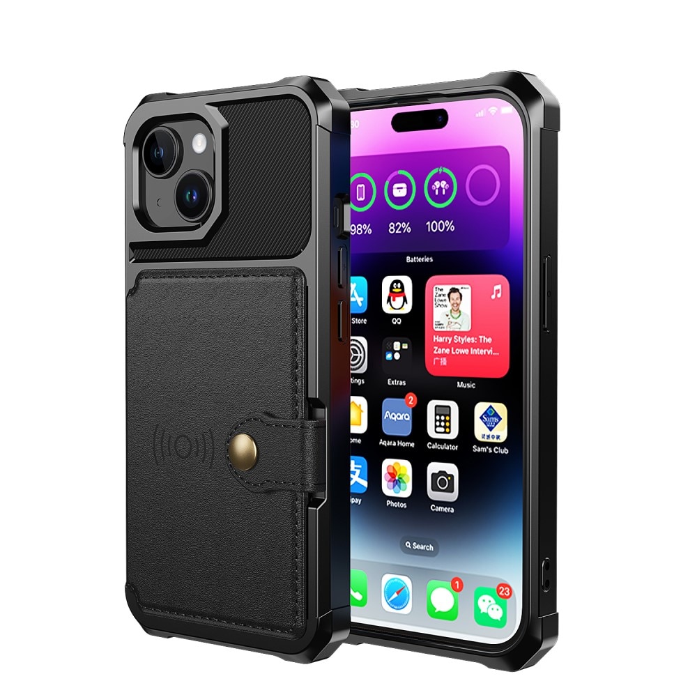 iPhone 15 Plus Stöttåligt Mobilskal med Plånbok, svart