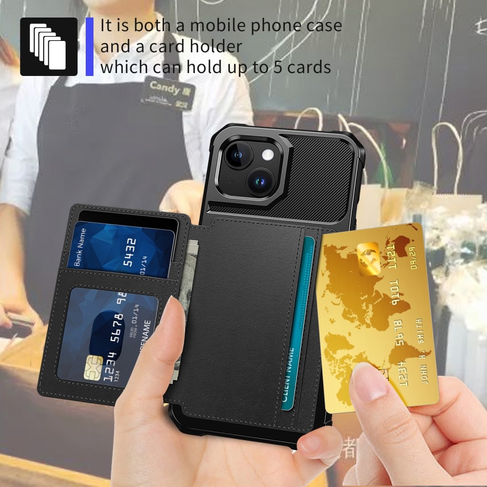 iPhone 15 Plus Stöttåligt Mobilskal med Plånbok, svart