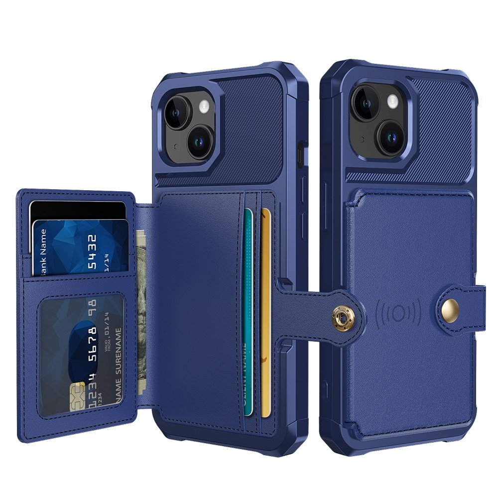iPhone 15 Plus Stöttåligt Mobilskal med Plånbok, blå