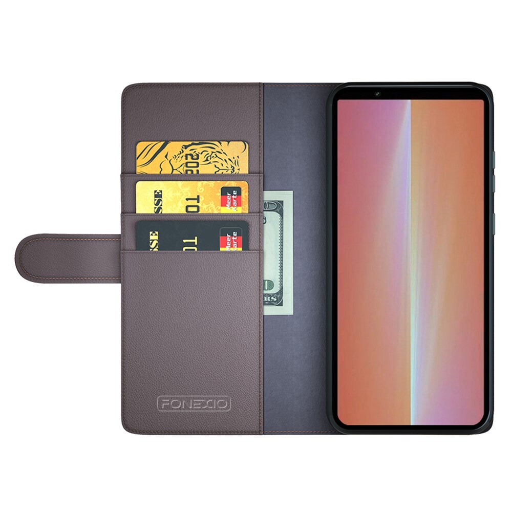 Sony Xperia 5 V Plånboksfodral i Äkta Läder, Brun