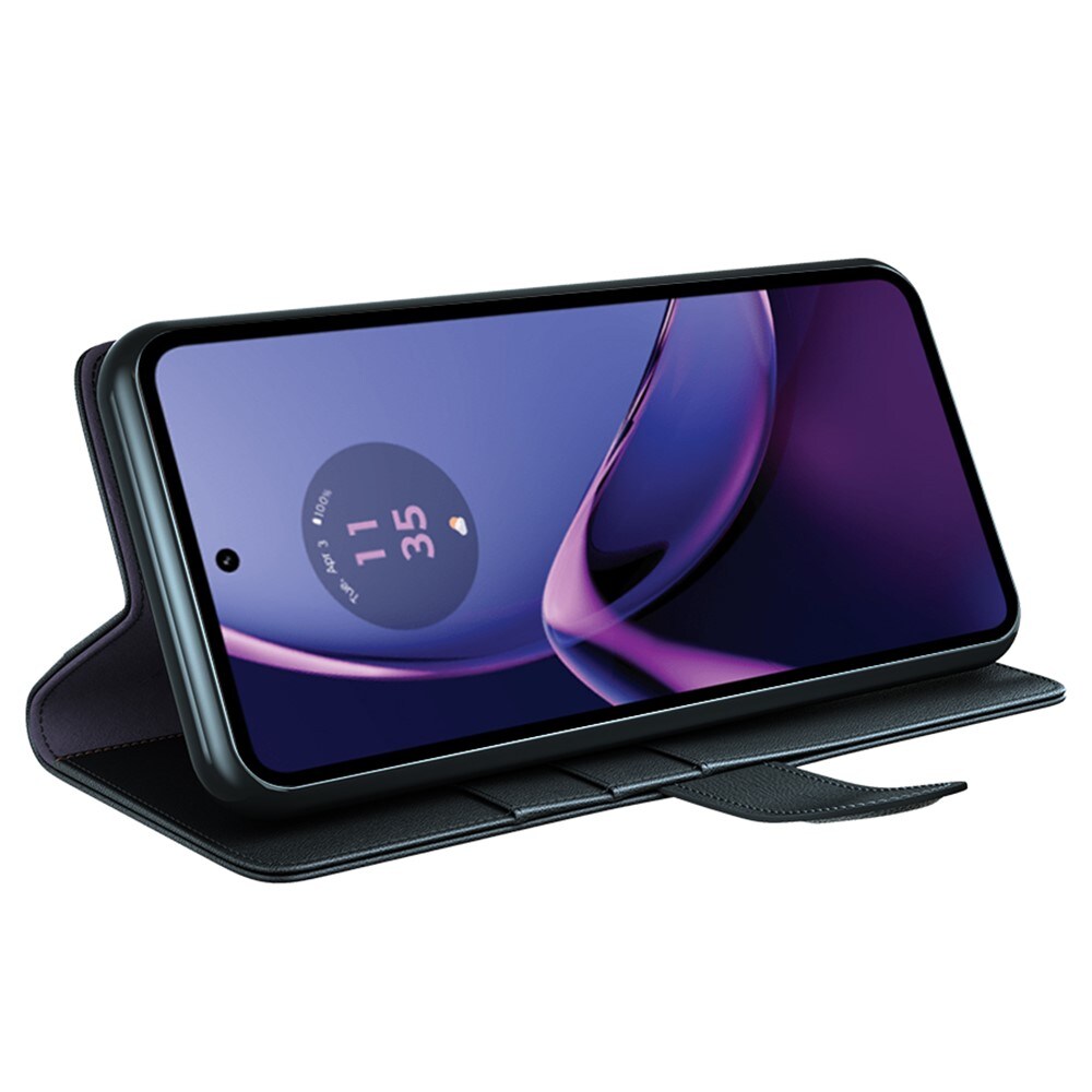 Motorola Moto G84 Plånboksfodral i Äkta Läder, svart