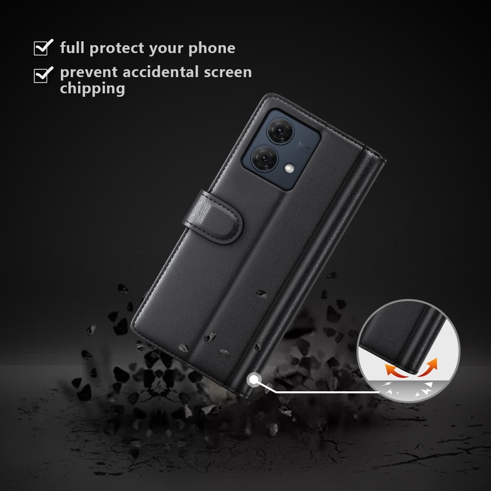 Motorola Moto G84 Plånboksfodral i Äkta Läder, svart