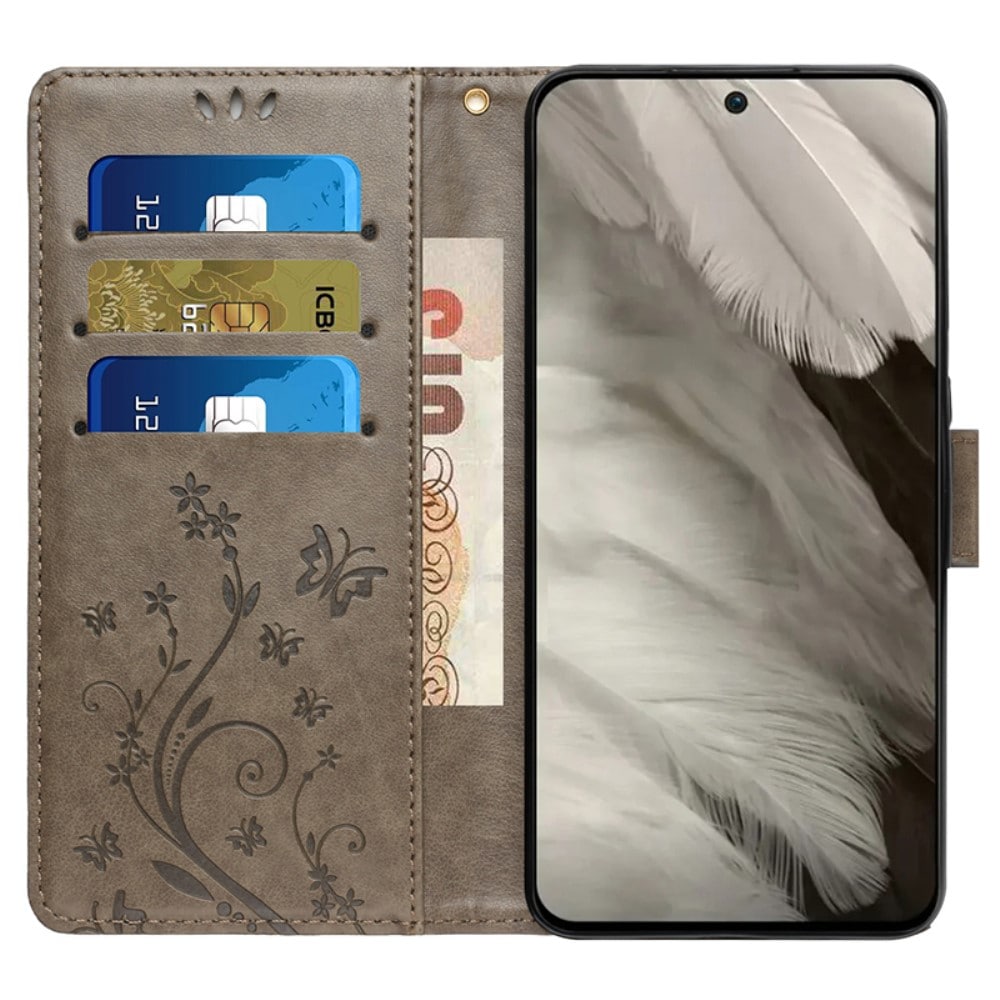 Google Pixel 8 Mobilfodral med fjärilar, Grå