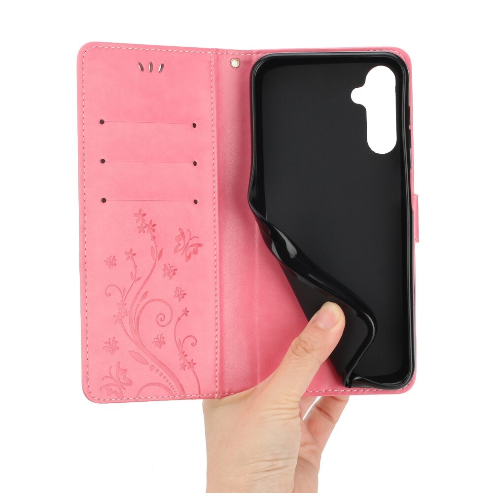 Samsung Galaxy A15 Mobilfodral med fjärilar, Rosa