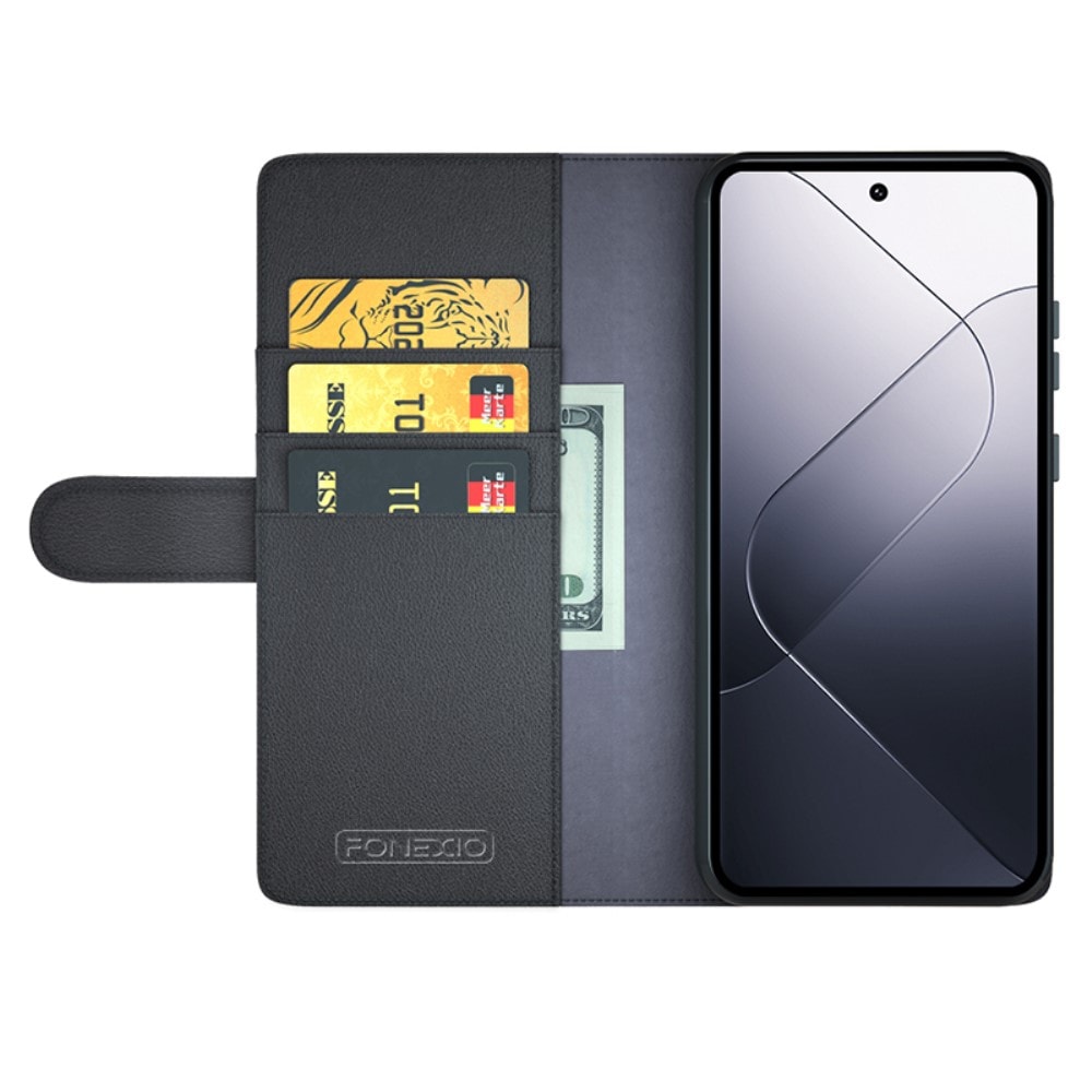 Xiaomi 14 Plånboksfodral i Äkta Läder, Svart