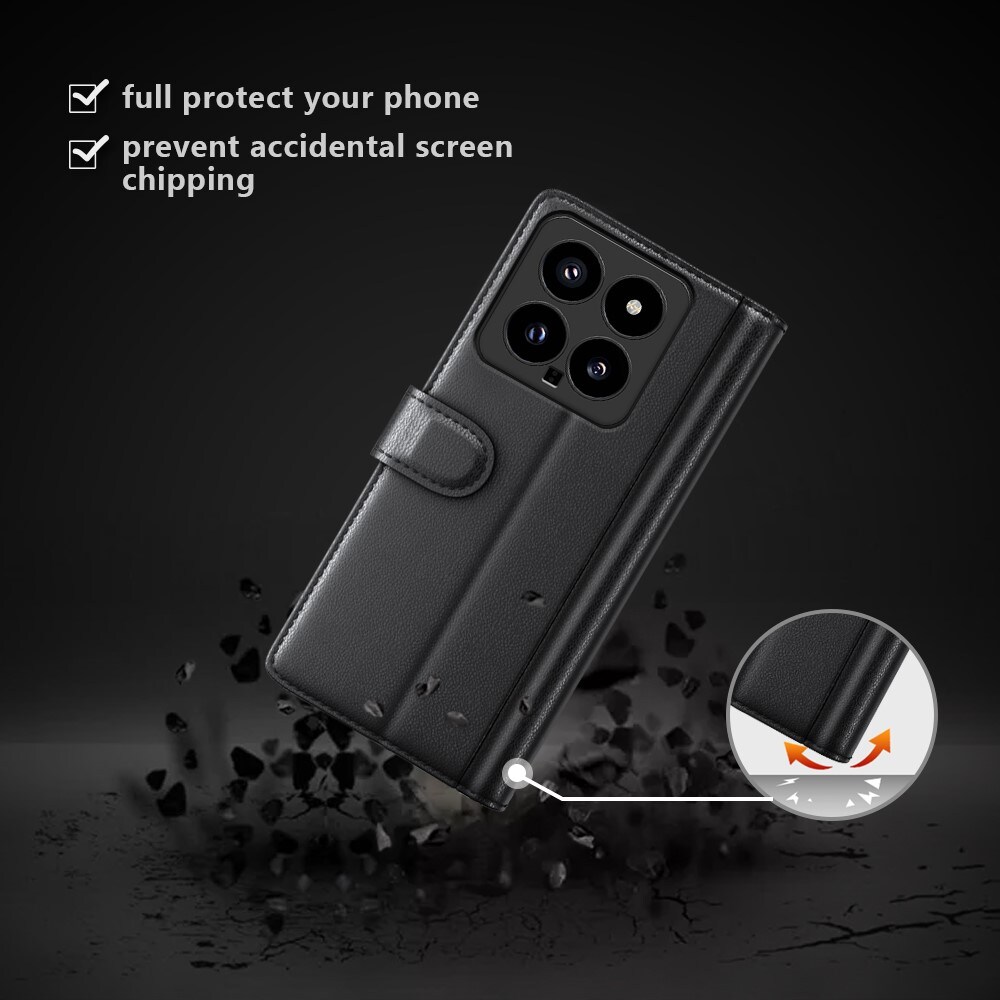 Xiaomi 14 Plånboksfodral i Äkta Läder, Svart