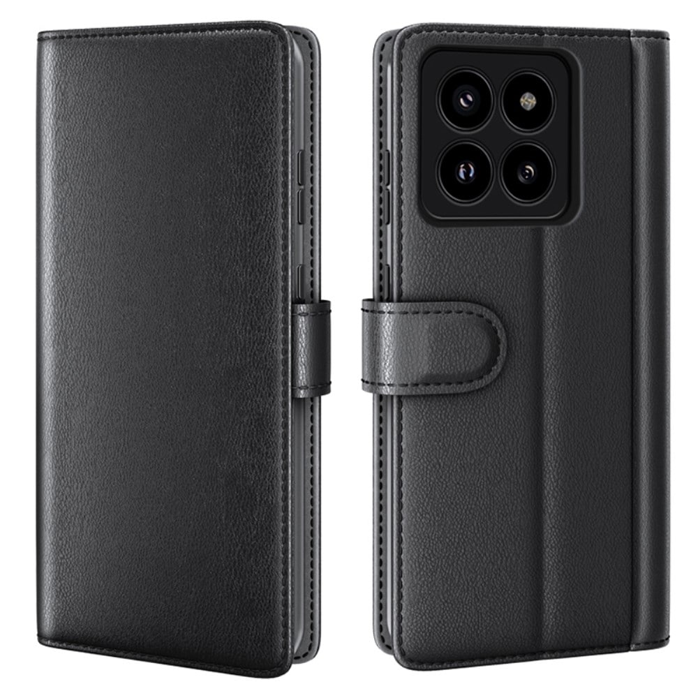 Xiaomi 14 Pro Plånboksfodral i Äkta Läder, Svart