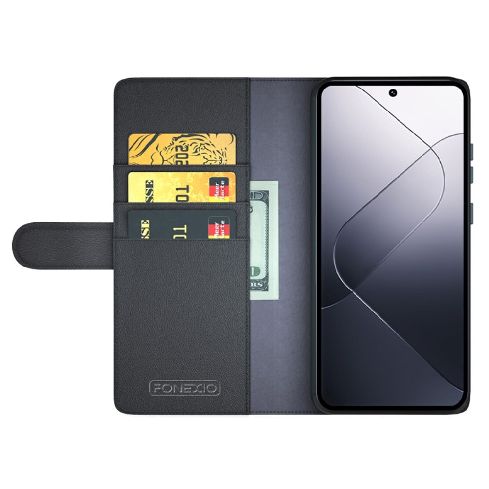 Xiaomi 14 Pro Plånboksfodral i Äkta Läder, Svart