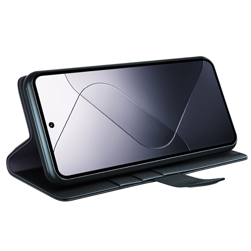 Xiaomi 14 Pro Plånboksfodral i Äkta Läder, Svart