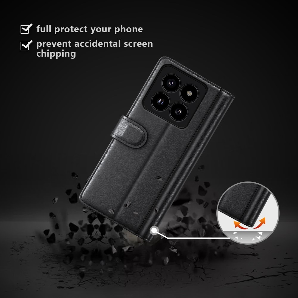 Xiaomi 14 Pro Plånboksfodral i Äkta Läder, Svart