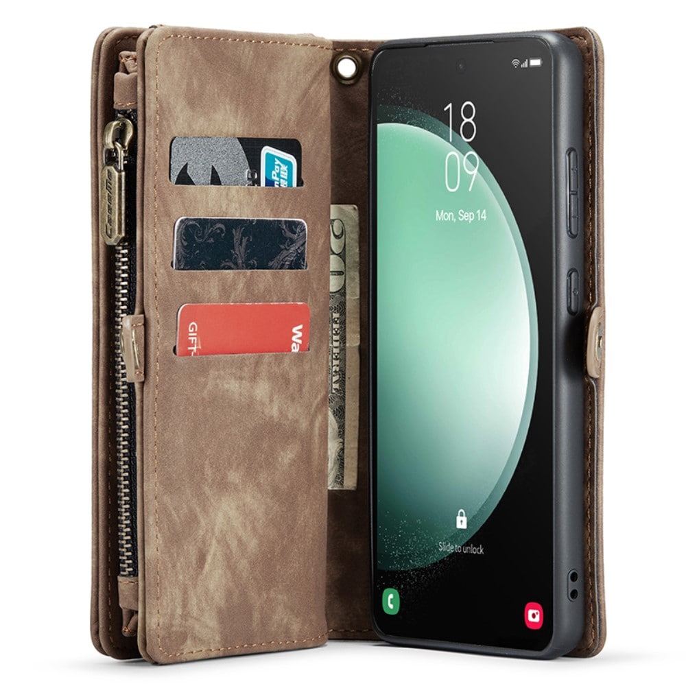 Samsung Galaxy S23 FE Rymligt plånboksfodral med många kortfack, Brun
