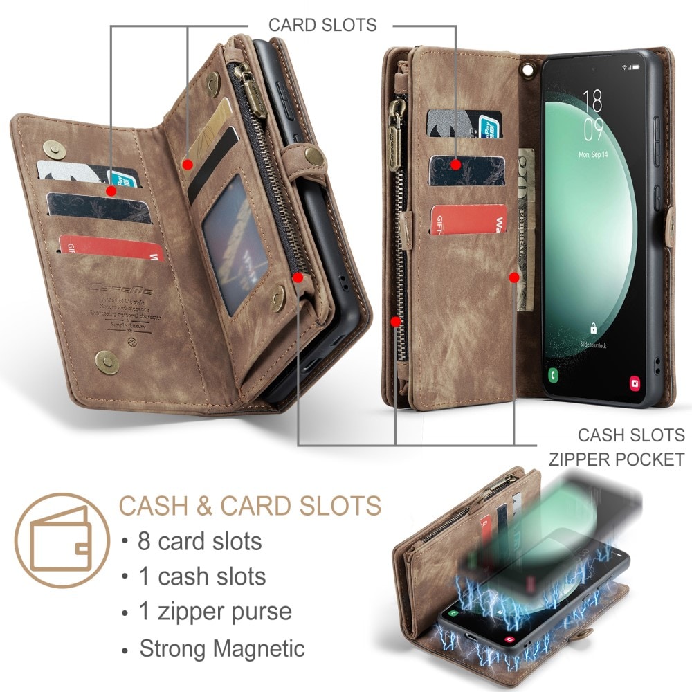 Samsung Galaxy S23 FE Rymligt plånboksfodral med många kortfack, Brun