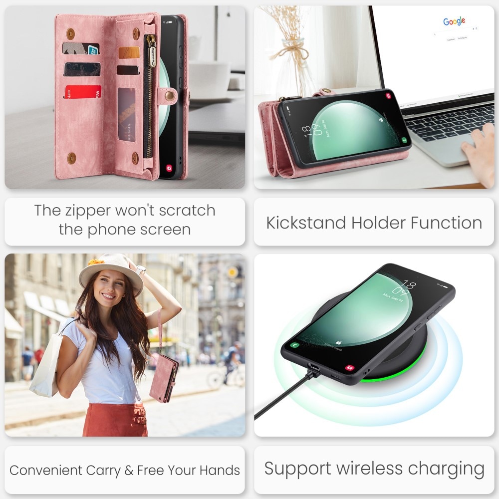Samsung Galaxy S23 FE Rymligt plånboksfodral med många kortfack, rosa