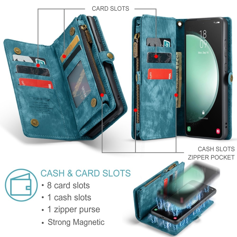 Samsung Galaxy S23 FE Rymligt plånboksfodral med många kortfack, blå