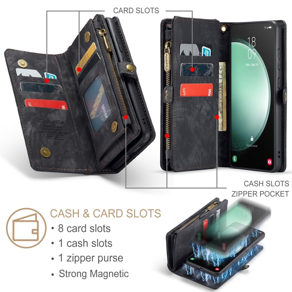Samsung Galaxy S23 FE Rymligt plånboksfodral med många kortfack, grå