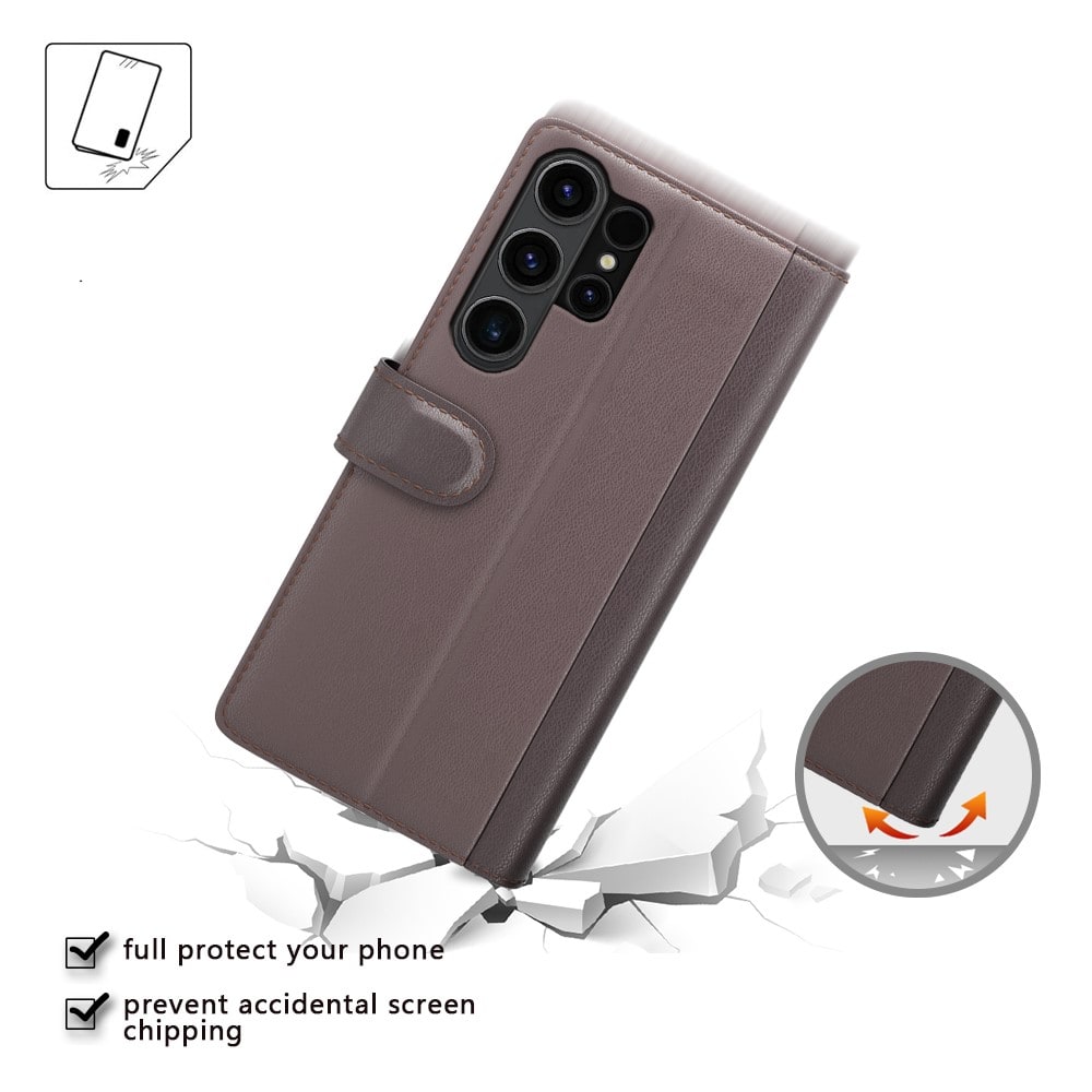 Samsung Galaxy S24 Ultra Plånboksfodral i Äkta Läder, Brun