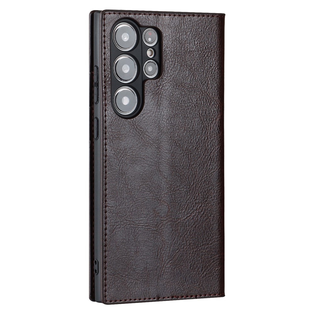 Samsung Galaxy S23 Ultra Smidigt mobilfodral i äkta läder, mörkbrun