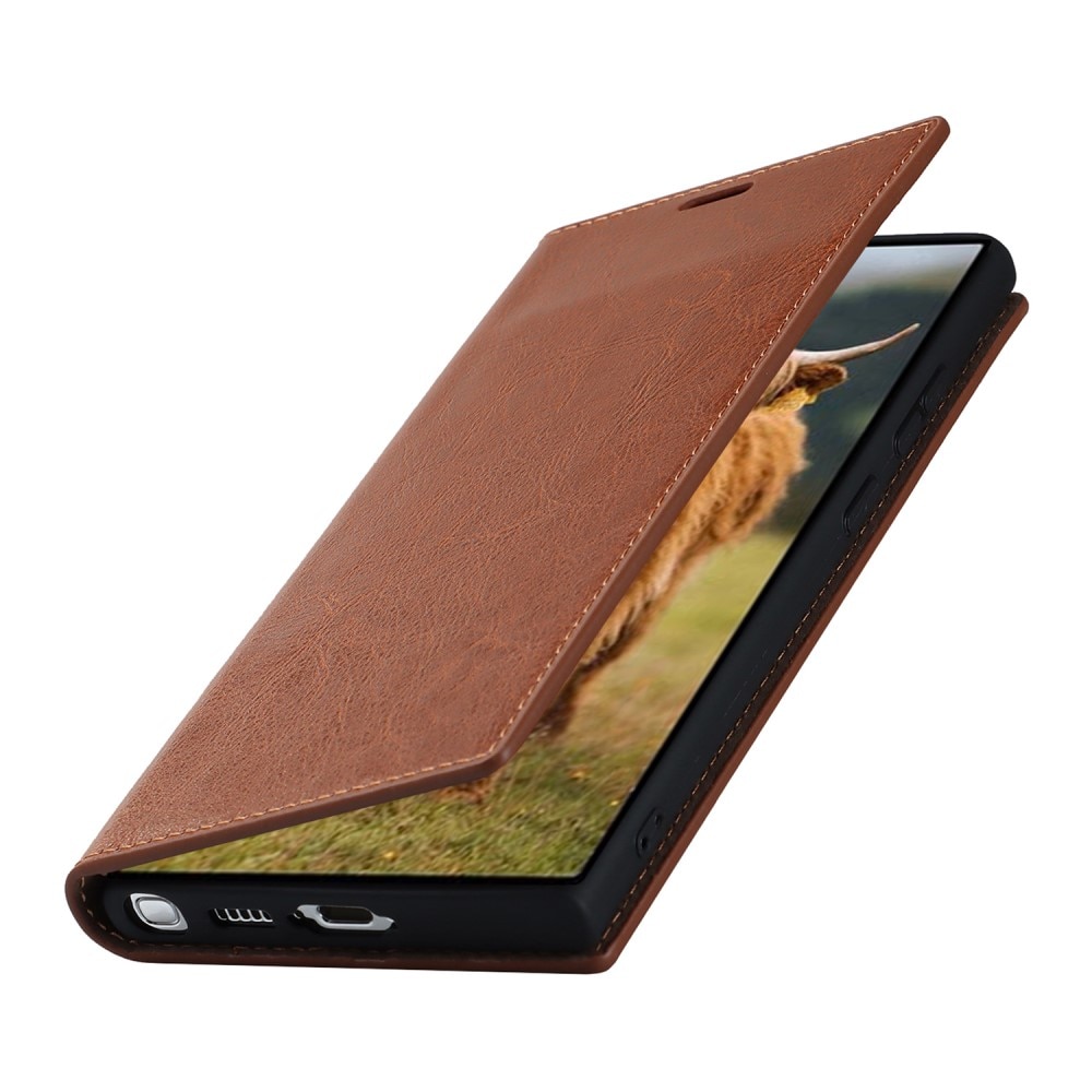 Samsung Galaxy S23 Ultra Smidigt mobilfodral i äkta läder, brun