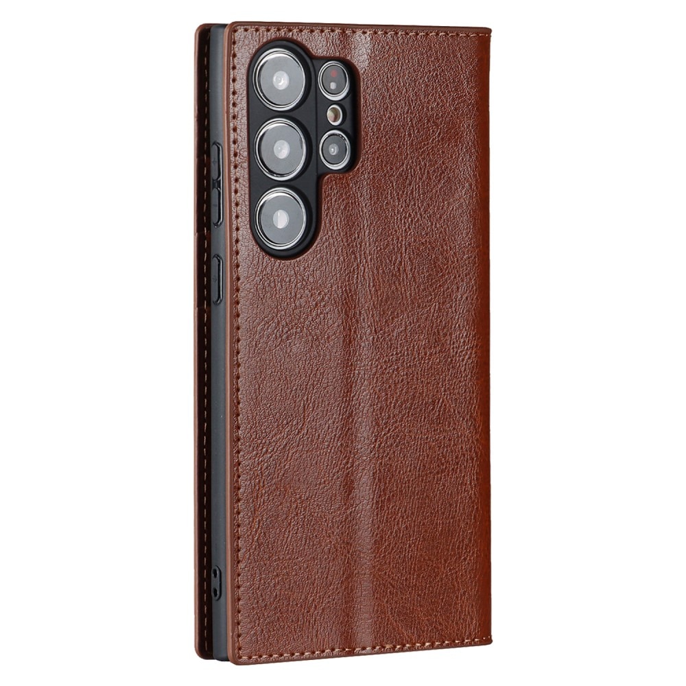Samsung Galaxy S23 Ultra Smidigt mobilfodral i äkta läder, brun