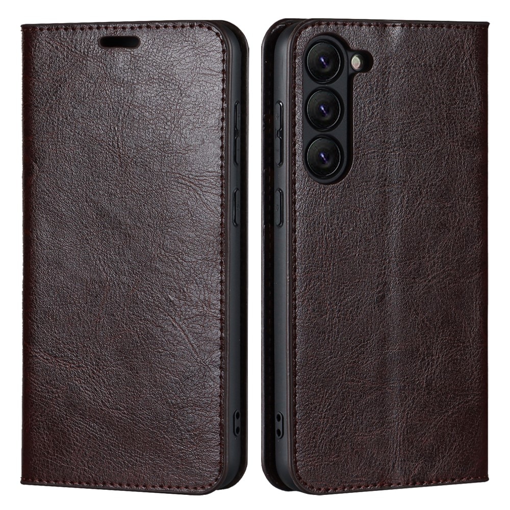 Samsung Galaxy S23 Smidigt mobilfodral i äkta läder, mörkbrun