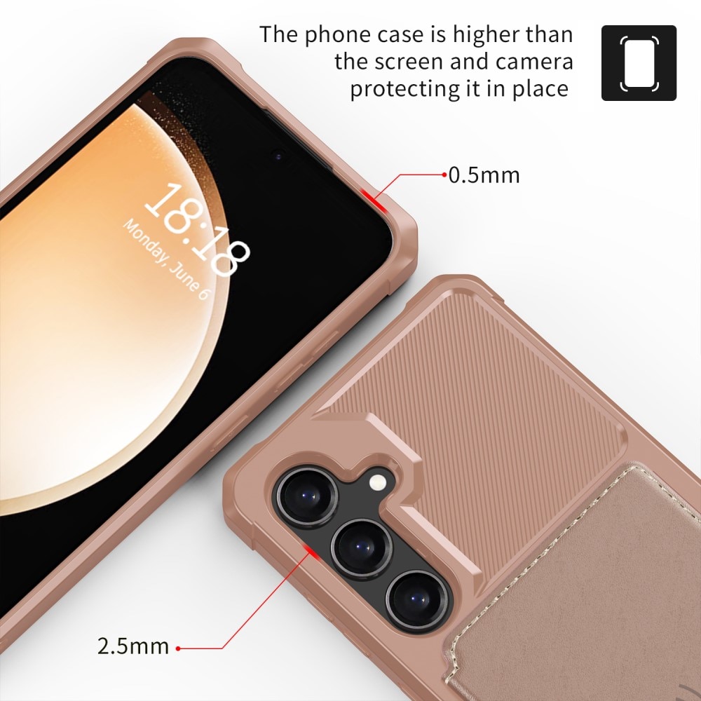 Samsung Galaxy S24 Stöttåligt Mobilskal med Plånbok, rosa