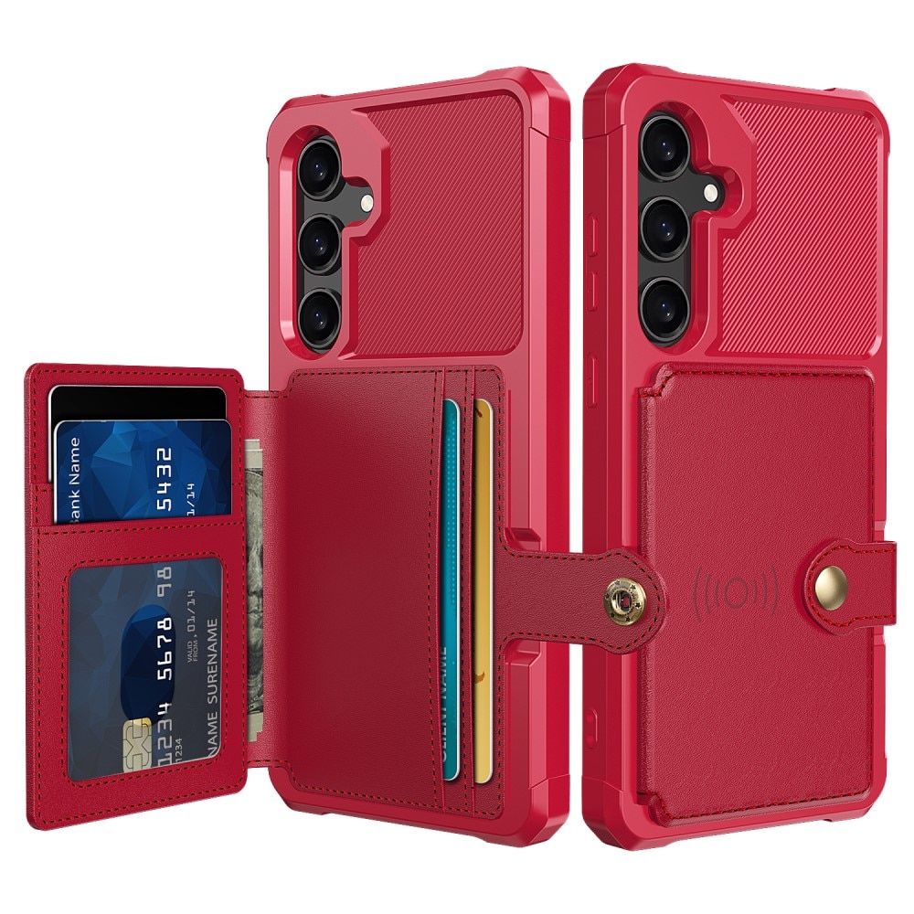 Samsung Galaxy S24 Stöttåligt Mobilskal med Plånbok, röd