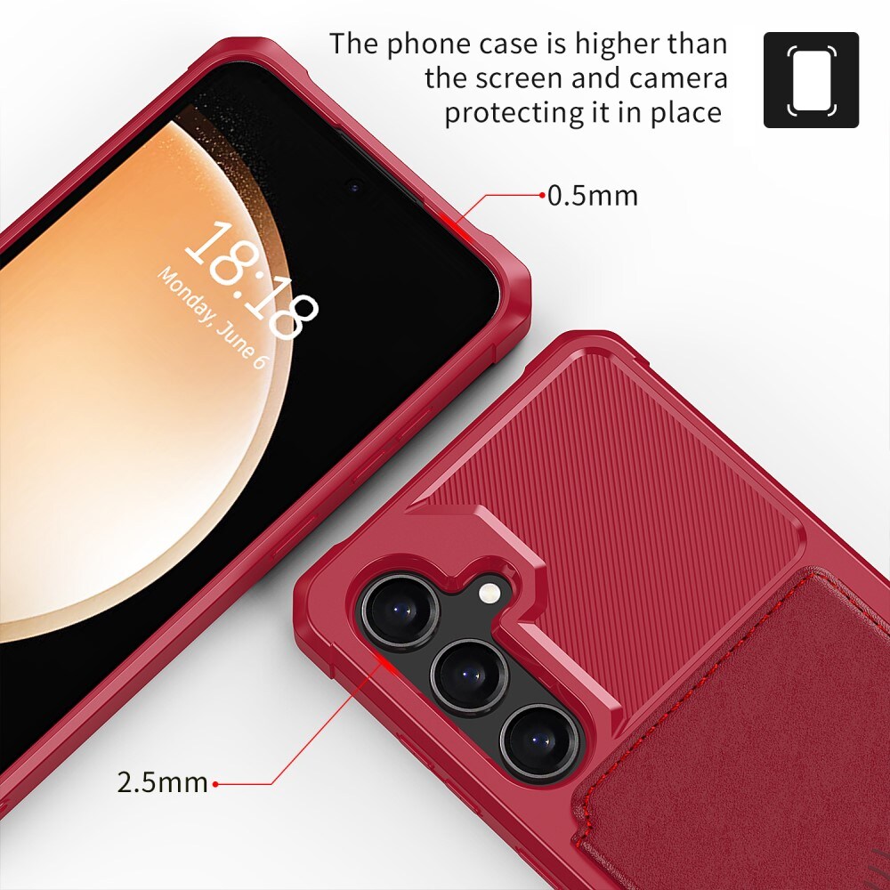Samsung Galaxy S24 Stöttåligt Mobilskal med Plånbok, Röd