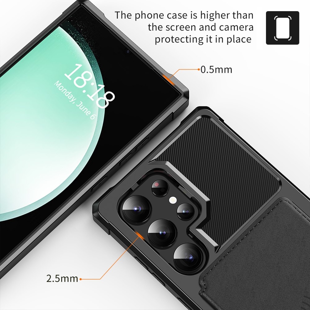 Samsung Galaxy S24 Ultra Stöttåligt Mobilskal med Plånbok, svart