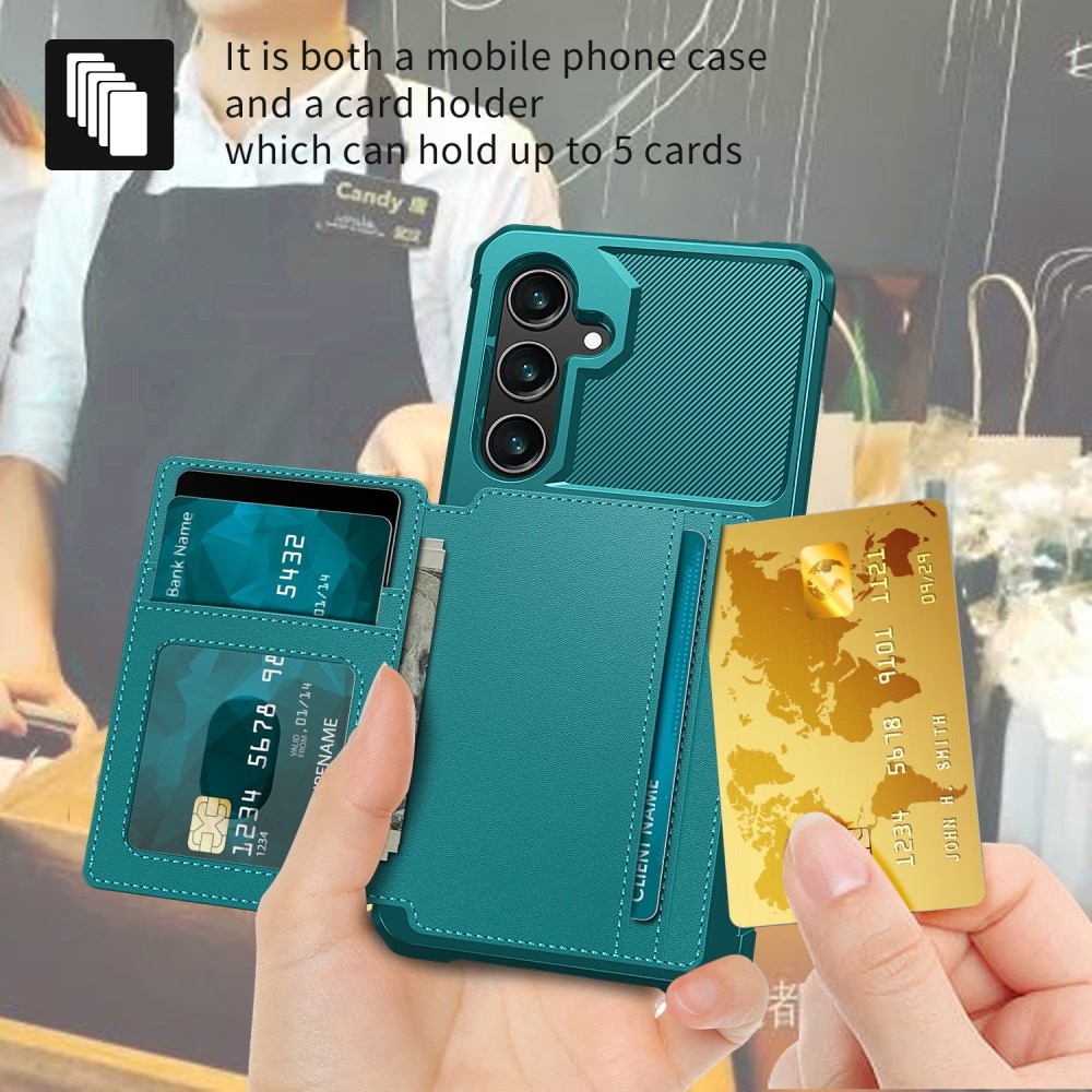Samsung Galaxy S24 Plus Stöttåligt Mobilskal med Plånbok, grön