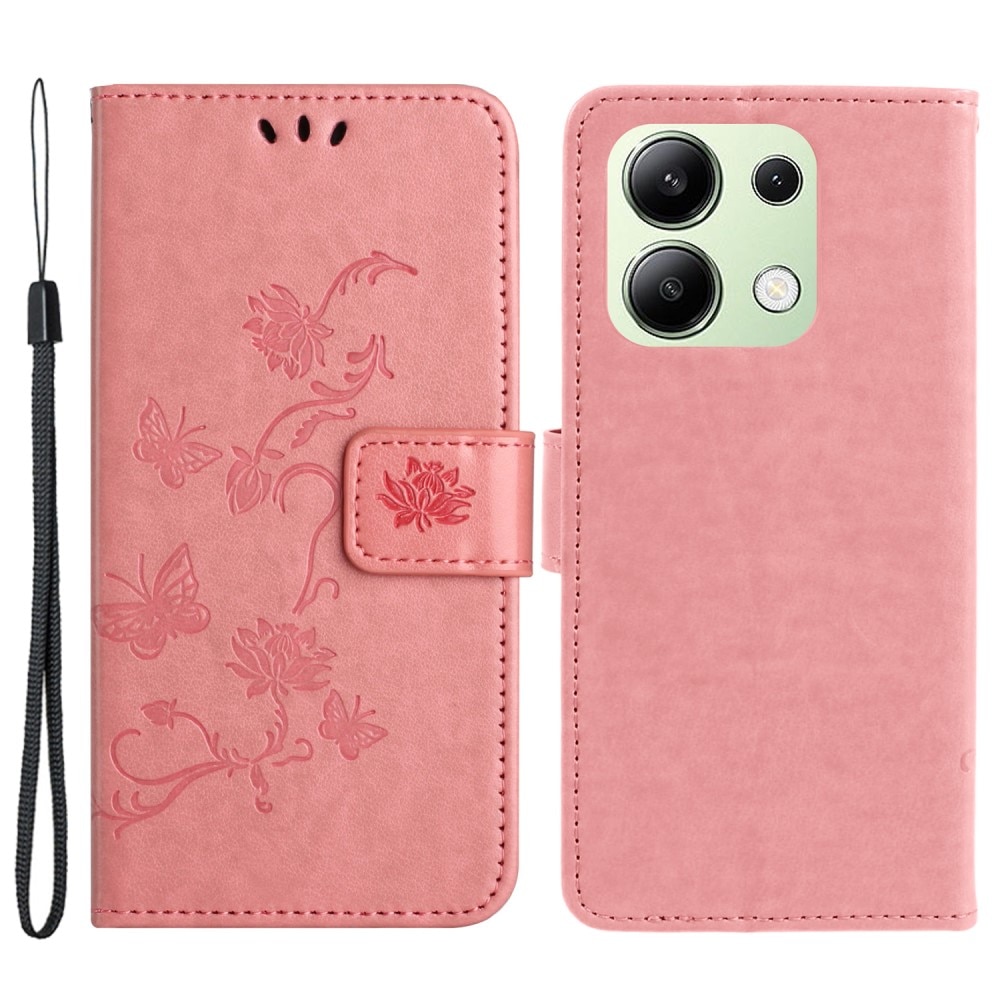 Xiaomi Redmi Note 13 4G Mobilfodral med fjärilar, rosa