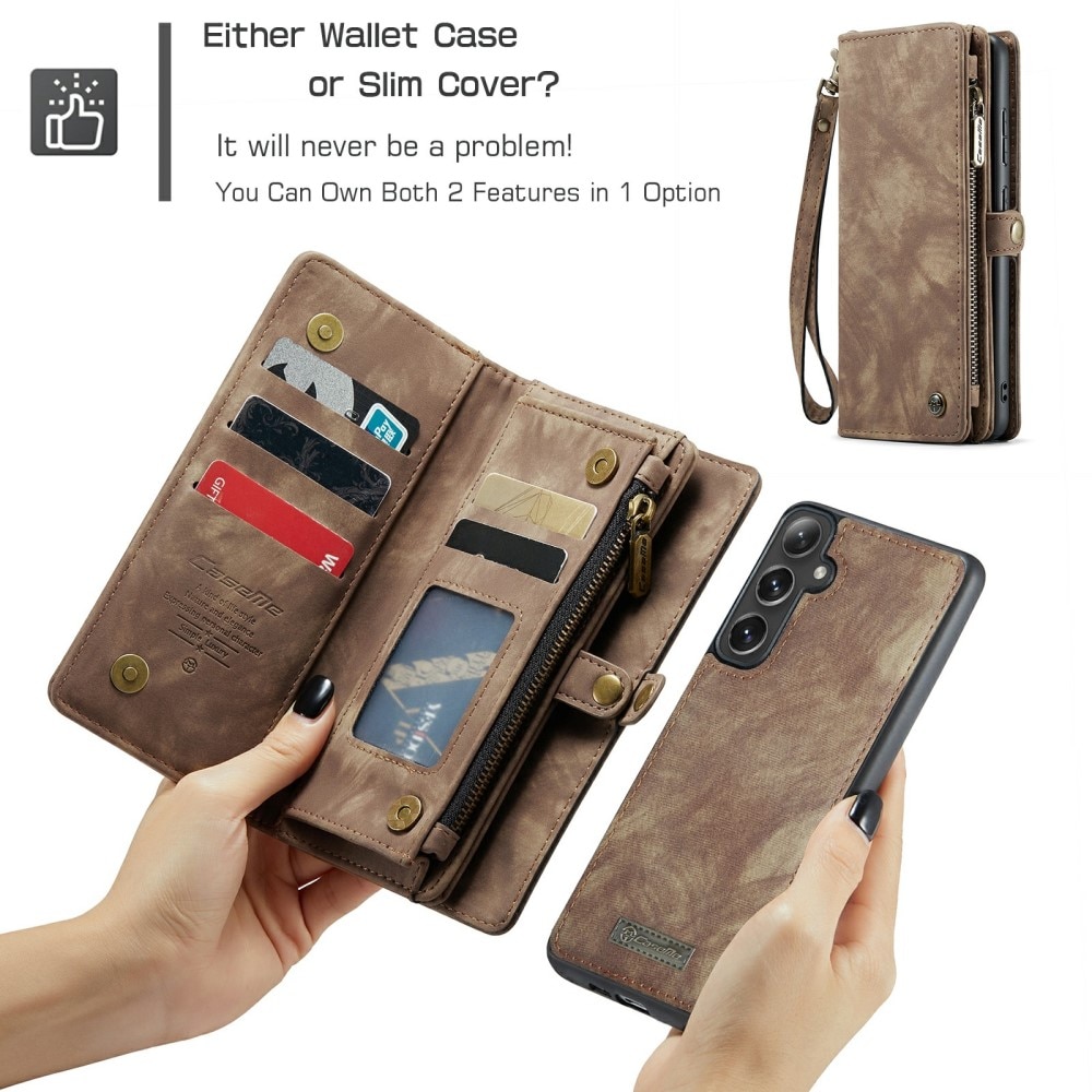Samsung Galaxy S24 Rymligt plånboksfodral med många kortfack, brun
