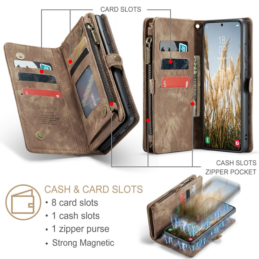 Samsung Galaxy S24 Rymligt plånboksfodral med många kortfack, Brun