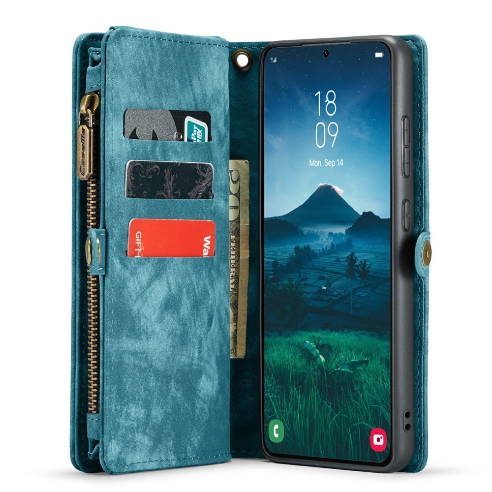 Samsung Galaxy S24 Rymligt plånboksfodral med många kortfack, blå
