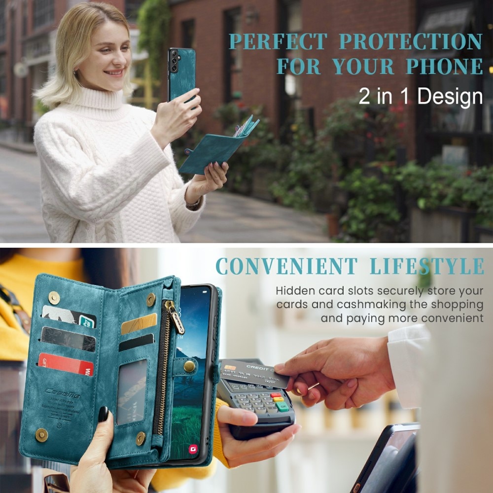 Samsung Galaxy S24 Rymligt plånboksfodral med många kortfack, blå