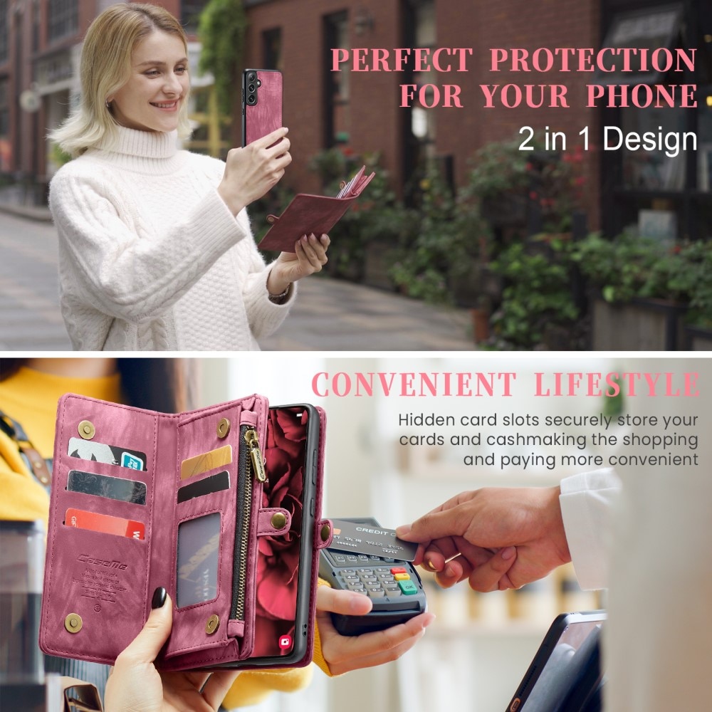 Samsung Galaxy S24 Rymligt plånboksfodral med många kortfack, röd