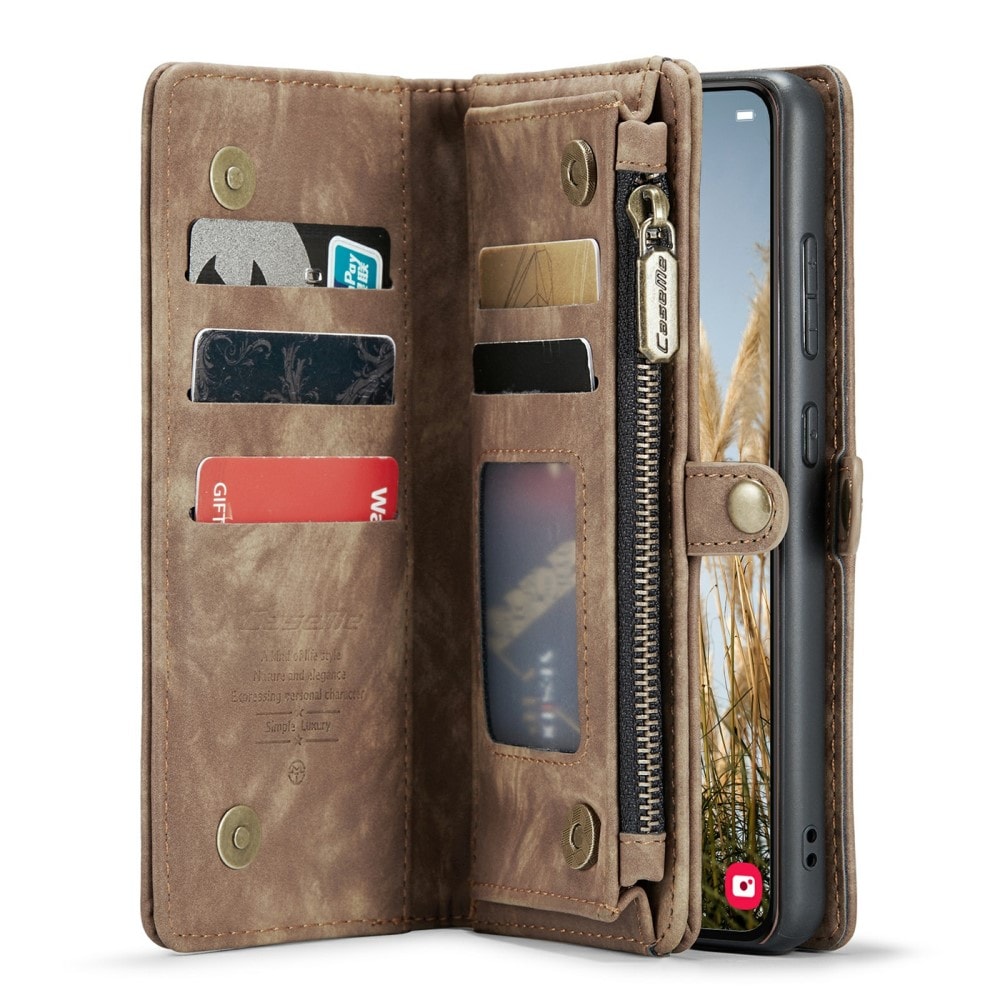 Samsung Galaxy S24 Plus Rymligt plånboksfodral med många kortfack, Brun