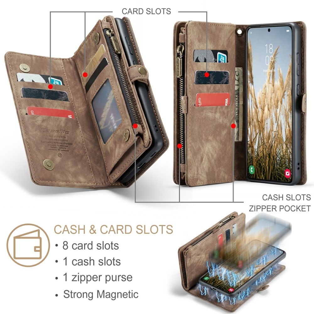 Samsung Galaxy S24 Plus Rymligt plånboksfodral med många kortfack, brun