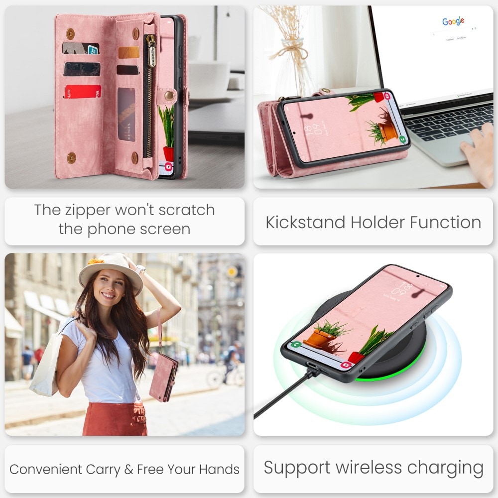 Samsung Galaxy S24 Plus Rymligt plånboksfodral med många kortfack, Rosa