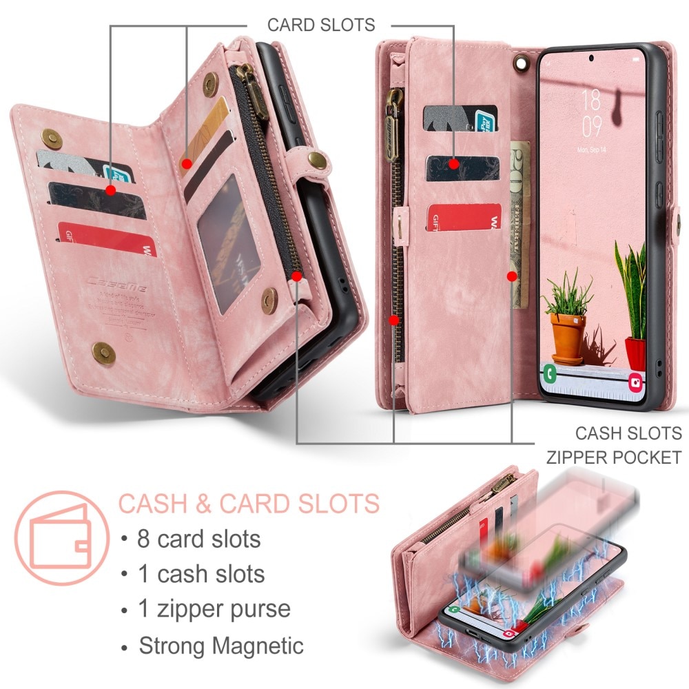 Samsung Galaxy S24 Plus Rymligt plånboksfodral med många kortfack, rosa