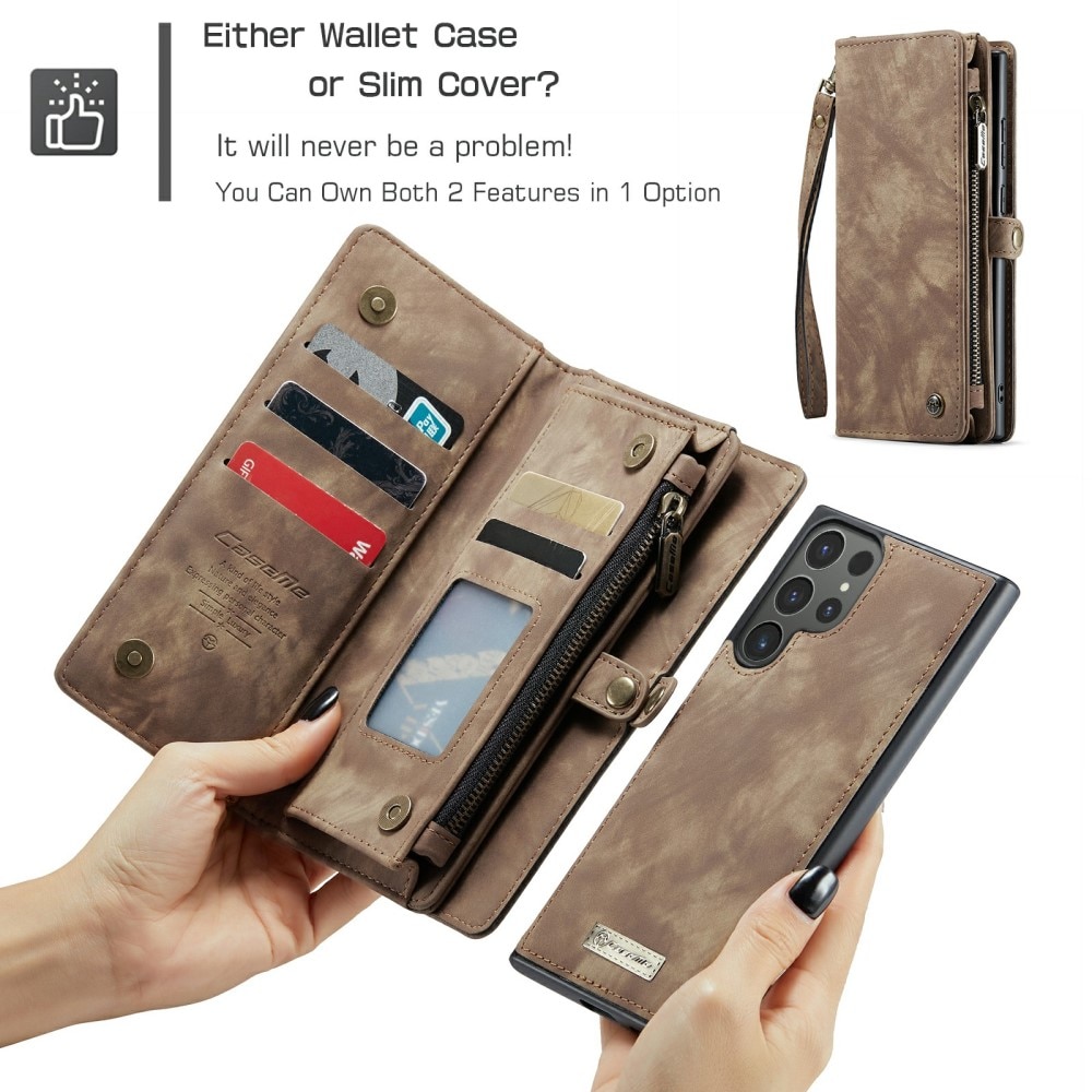 Samsung Galaxy S24 Ultra Rymligt plånboksfodral med många kortfack, brun