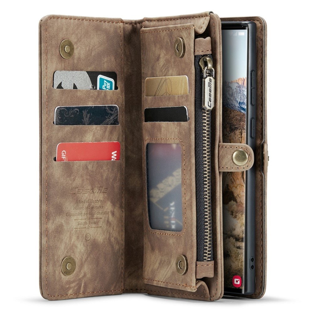 Samsung Galaxy S24 Ultra Rymligt plånboksfodral med många kortfack, brun