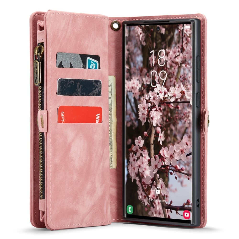 Samsung Galaxy S24 Ultra Rymligt plånboksfodral med många kortfack, rosa