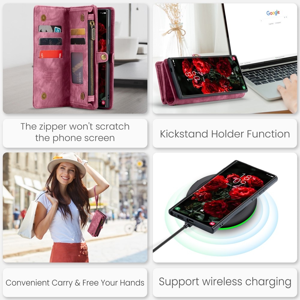 Samsung Galaxy S24 Ultra Rymligt plånboksfodral med många kortfack, röd