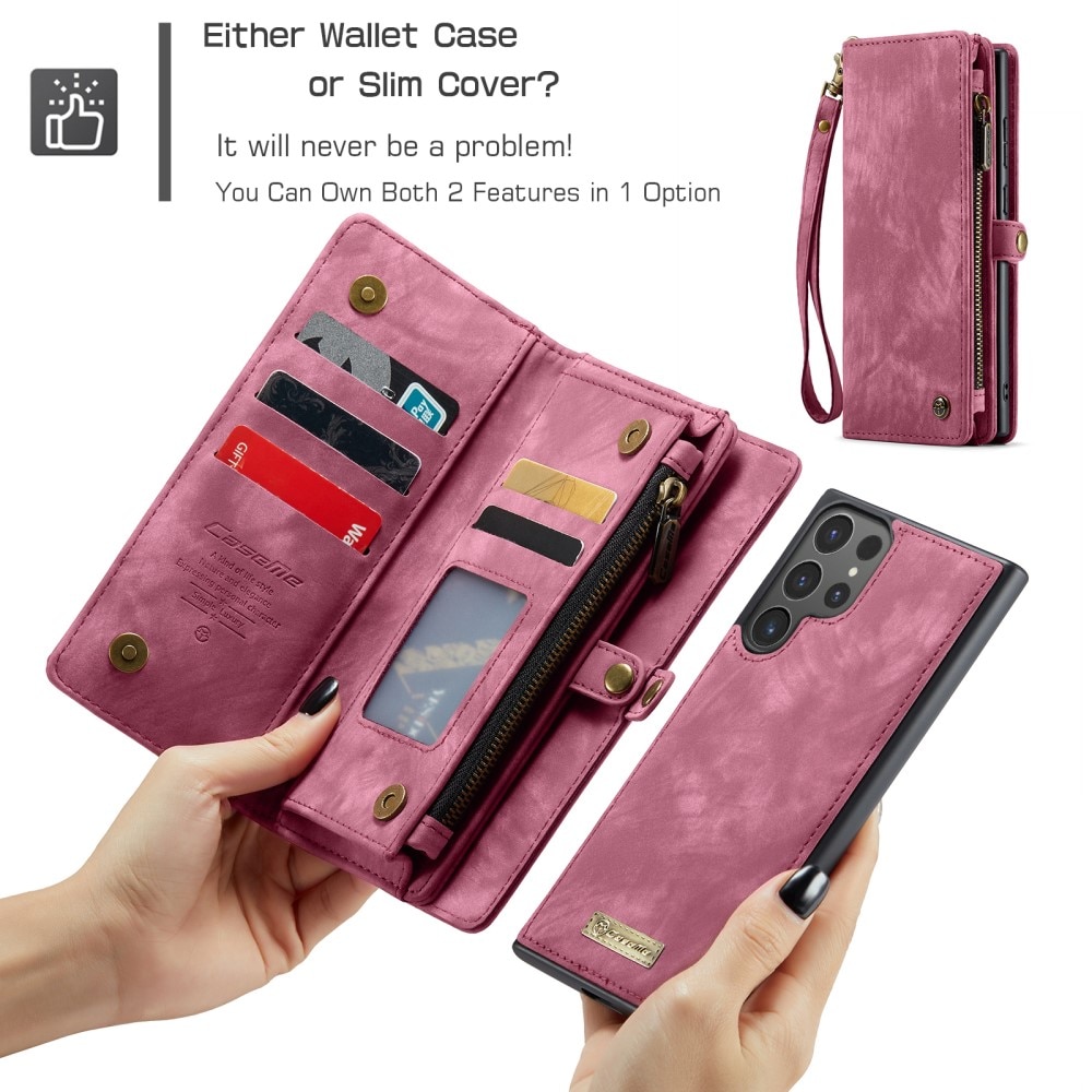 Samsung Galaxy S24 Ultra Rymligt plånboksfodral med många kortfack, röd