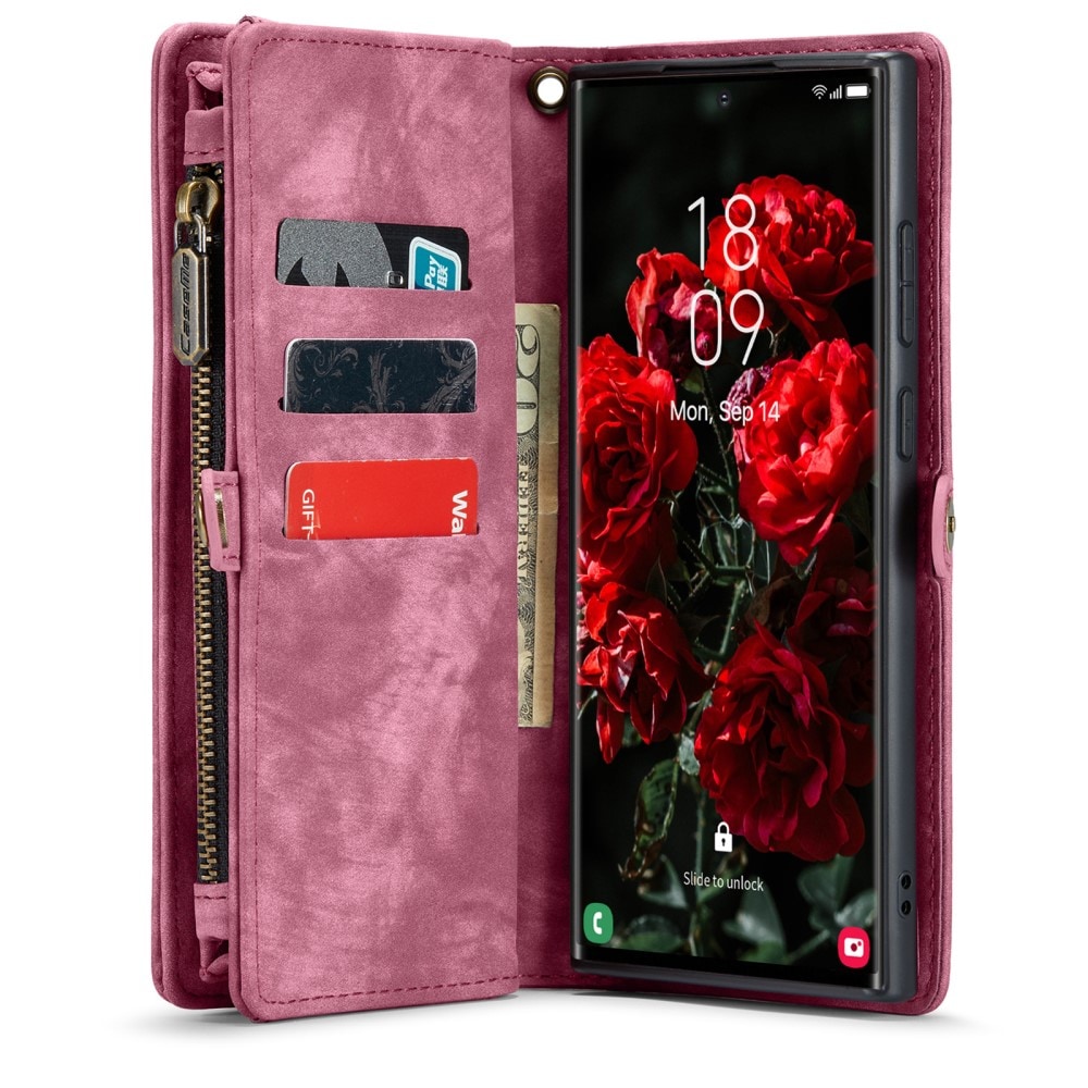 Samsung Galaxy S24 Ultra Rymligt plånboksfodral med många kortfack, Röd