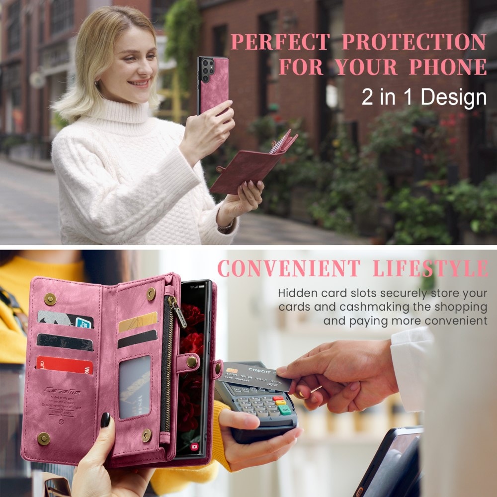 Samsung Galaxy S24 Ultra Rymligt plånboksfodral med många kortfack, Röd