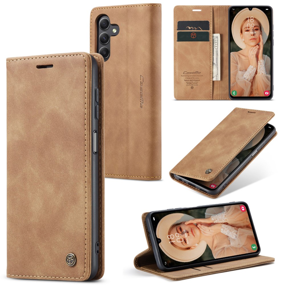 Samsung Galaxy A15 Slimmat plånboksfodral, Brun