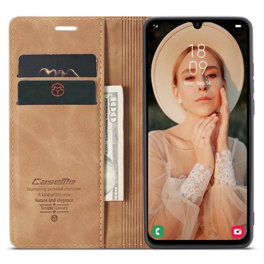 Samsung Galaxy A15 Slimmat plånboksfodral, Brun