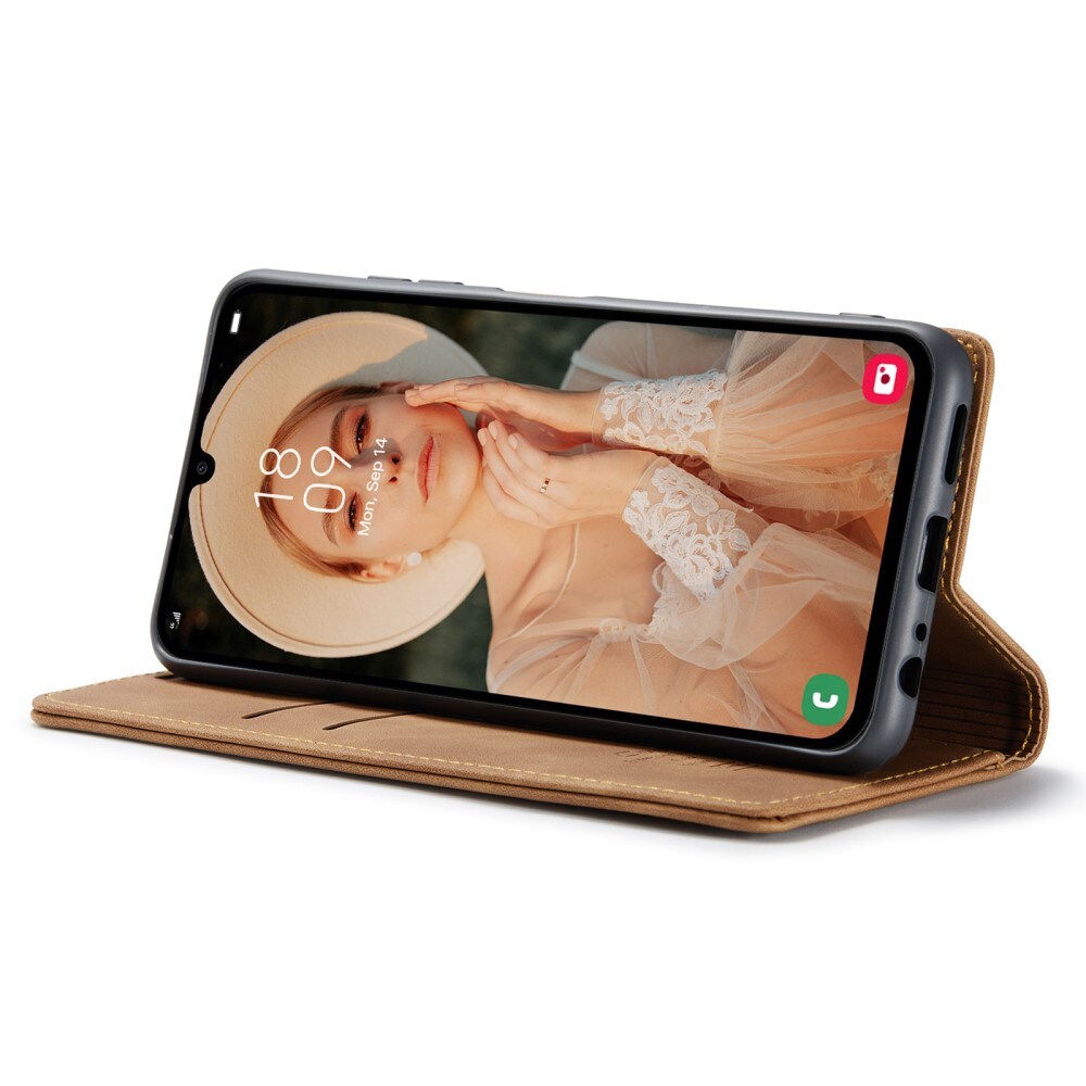 Samsung Galaxy A15 Slimmat plånboksfodral, Brun