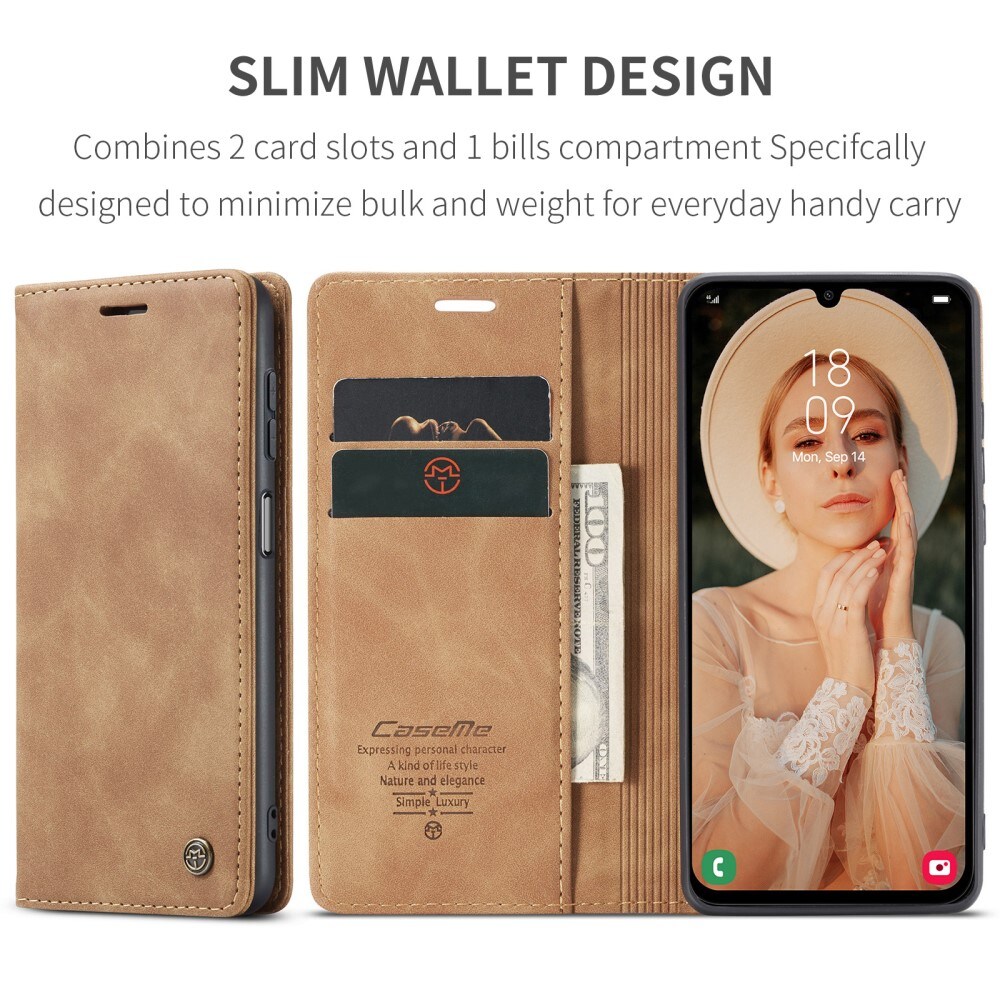 Samsung Galaxy A15 Slimmat plånboksfodral, Brun